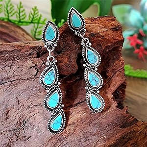 Handmade Turquoise Earrings for Women Delicate Vintage Bohemian Tribal Ethnic Beaded Turquoise Fl... | Amazon (US)