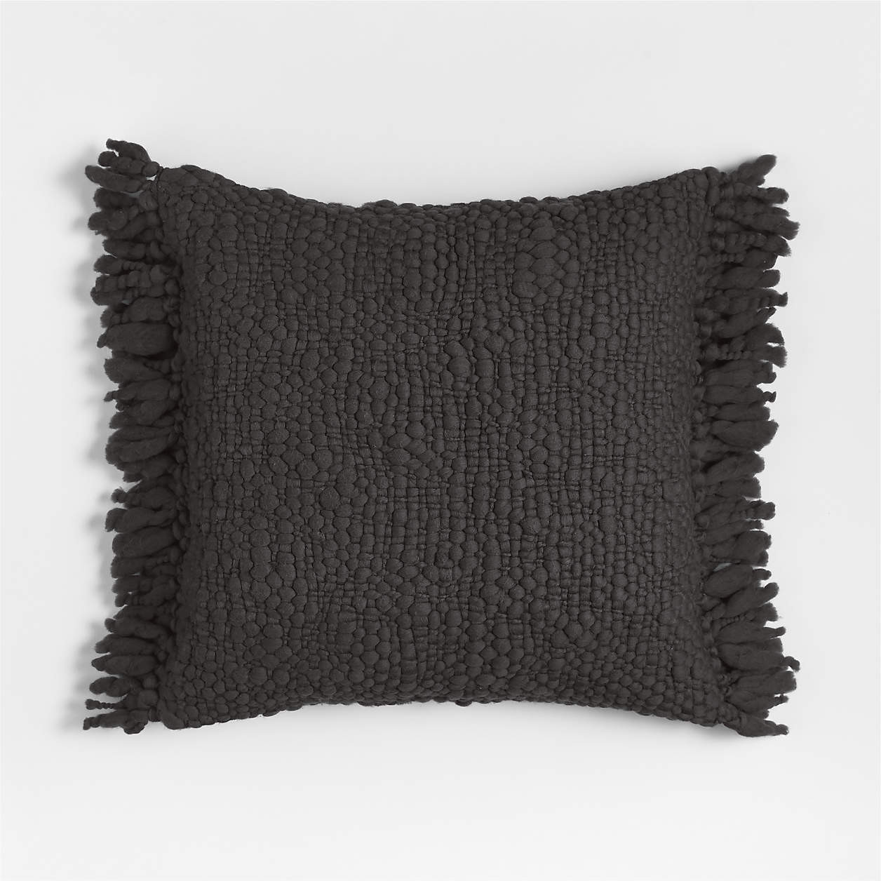 Chunky Woven Wool Fringe 23"x23" Storm Grey Throw Pillow with Down-Alternative Insert + Reviews |... | Crate & Barrel