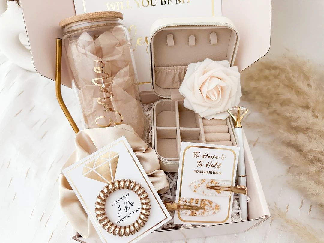 Gold Will You Be My Bridesmaid Proposal Box Set, Personalized Bridesmaid Gift Box Set Matron of H... | Etsy (US)