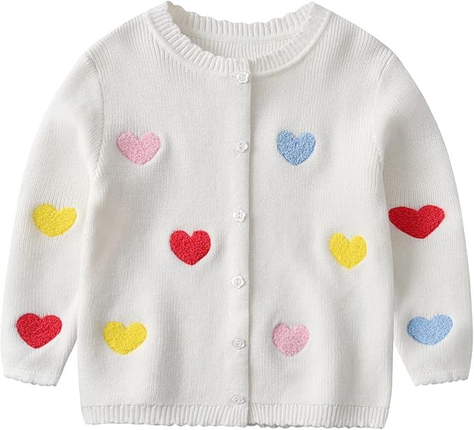 Opocos Toddler Girls Cute Embroidered Cardigan Sweater Crew Neck Cotton Long Sleeves Knitted Outw... | Amazon (US)