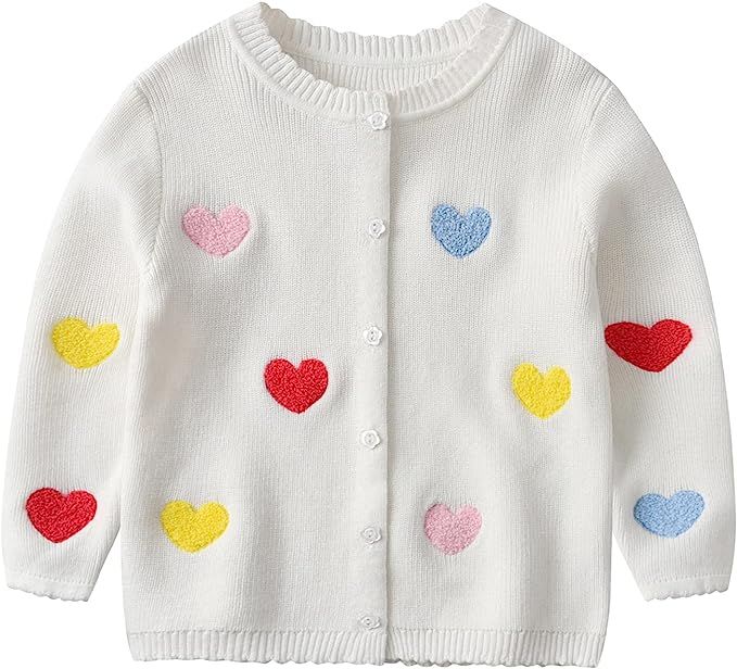 Opocos Toddler Girls Cute Embroidered Cardigan Sweater Crew Neck Cotton Long Sleeves Knitted Outw... | Amazon (US)