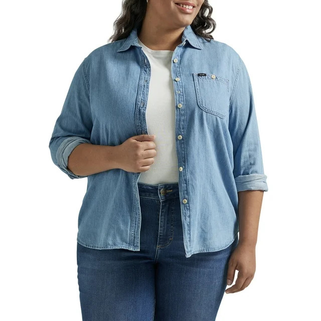 Lee Women’s Plus Heritage All Purpose Button Down Denim Shirt | Walmart (US)