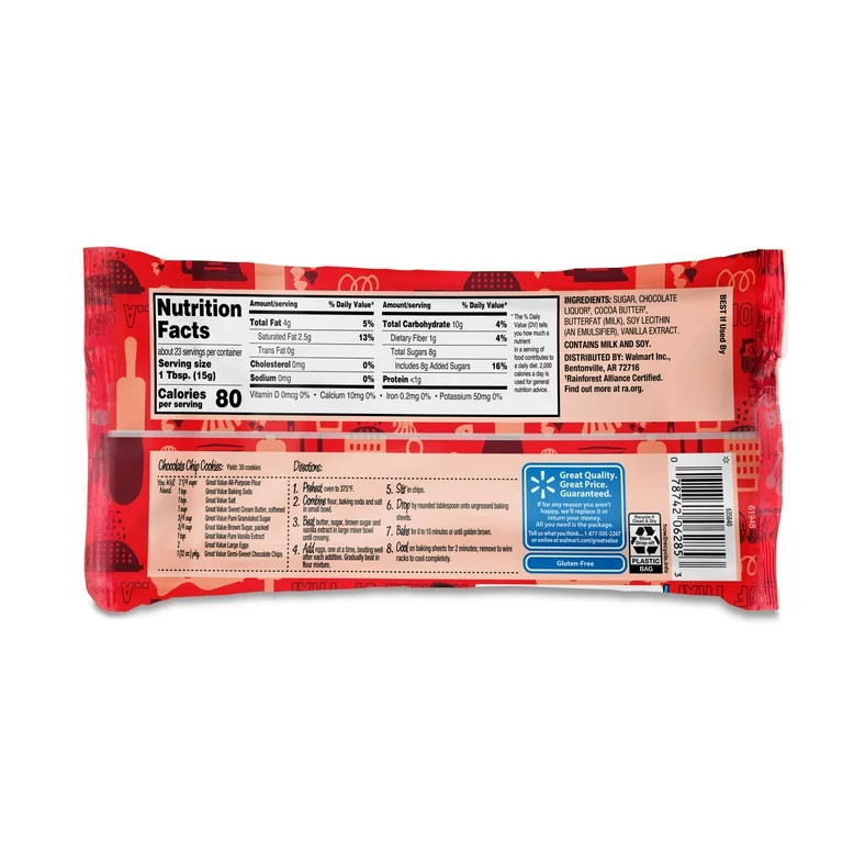 Great Value Semi-Sweet Chocolate Baking Chips, 12 oz Bag | Walmart (US)
