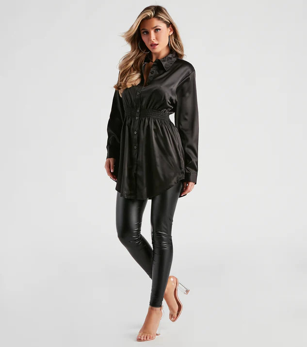 Fall Nights Satin Button-Up Short Dress | Windsor Stores