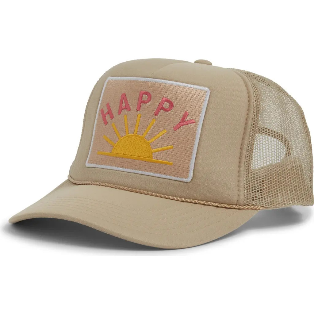 Friday Feelin’ Happy Patch Trucker Hat in Tan at Nordstrom | Nordstrom