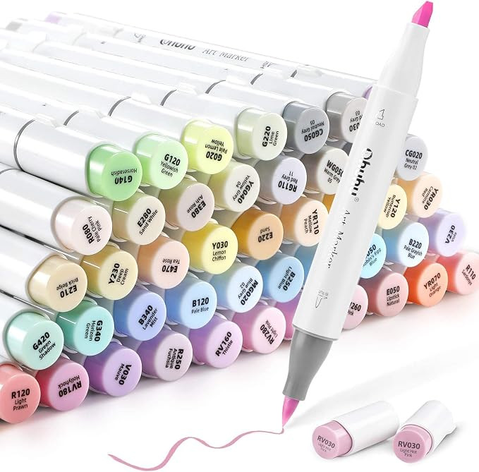 Ohuhu Pastel Markers Brush Tip - 48 Pastel Colors Double Tipped, Marker Set of Honolulu Sweetness... | Amazon (US)