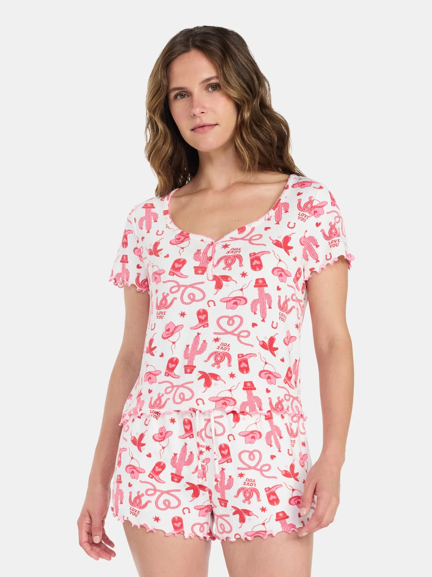 Valentine's Day Women's Knit Henley Top and Shorts Pajama Set from Way to Celebrate, 2-Piece, Siz... | Walmart (US)