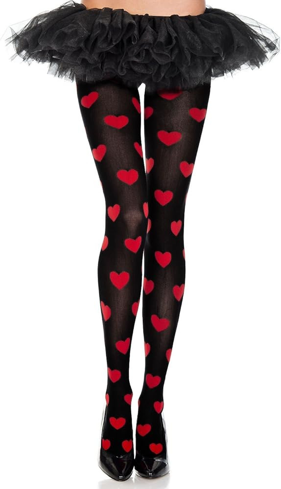 Heart Print Spandex Opaque Pantyhose, Black/Red | Amazon (US)