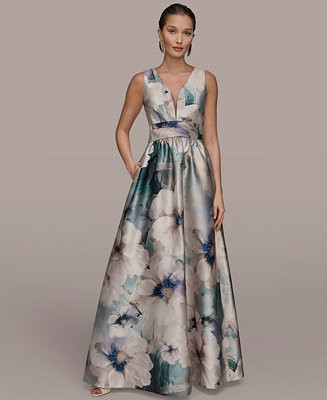 Donna Karan New York Women's Floral Print Sleeveless Pleated A-line Ball Gown - Macy's | Macy's