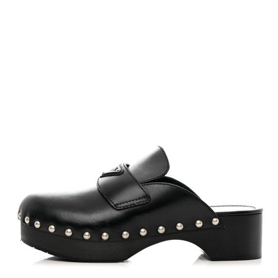 PRADA Calfskin Clog Mules 39 Black | FASHIONPHILE (US)