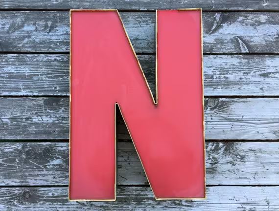 N - Reclaimed vintage letter - red gold - XL | Etsy (US)