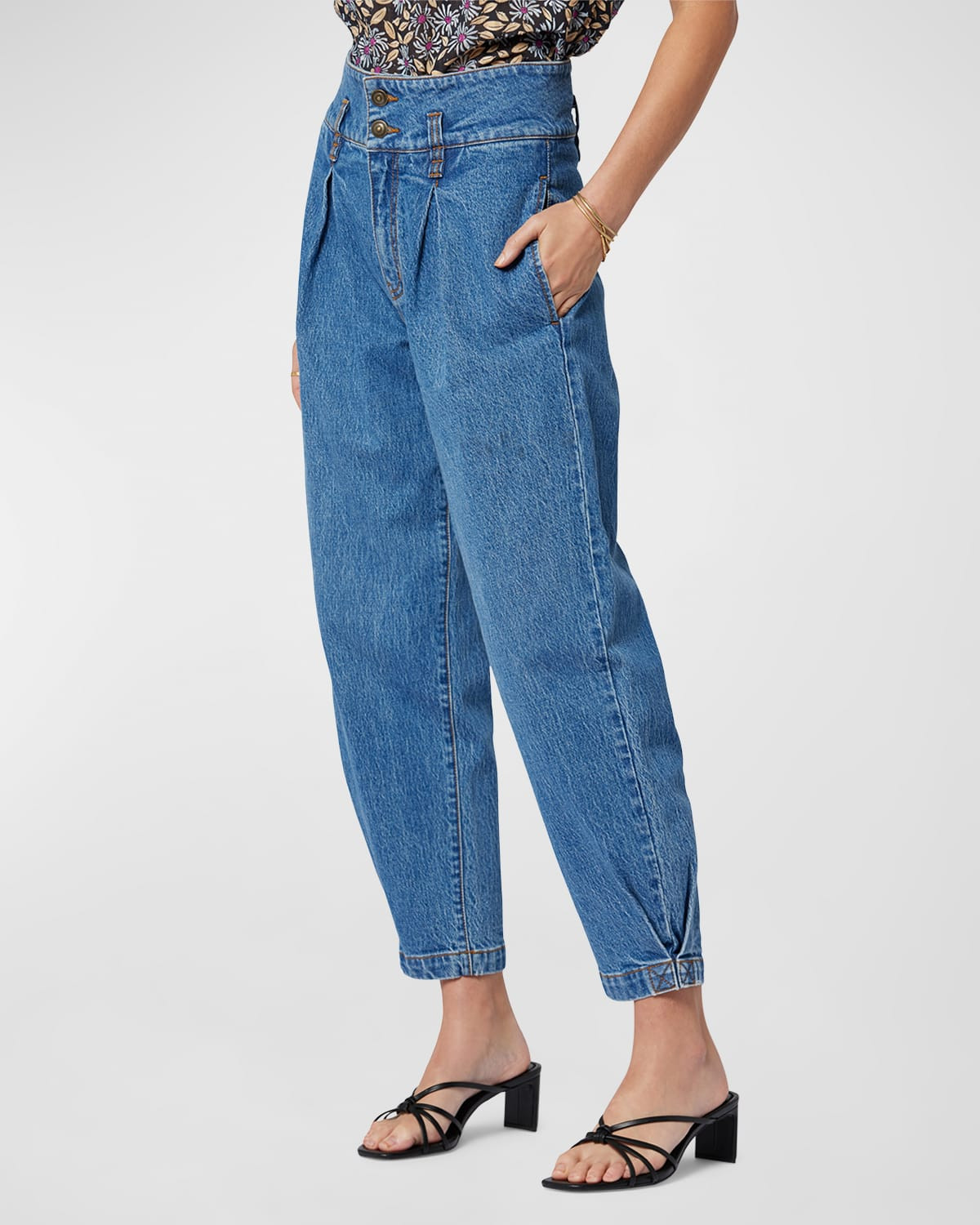 Batilde Cropped High-Rise Pleated Denim Pants | Neiman Marcus