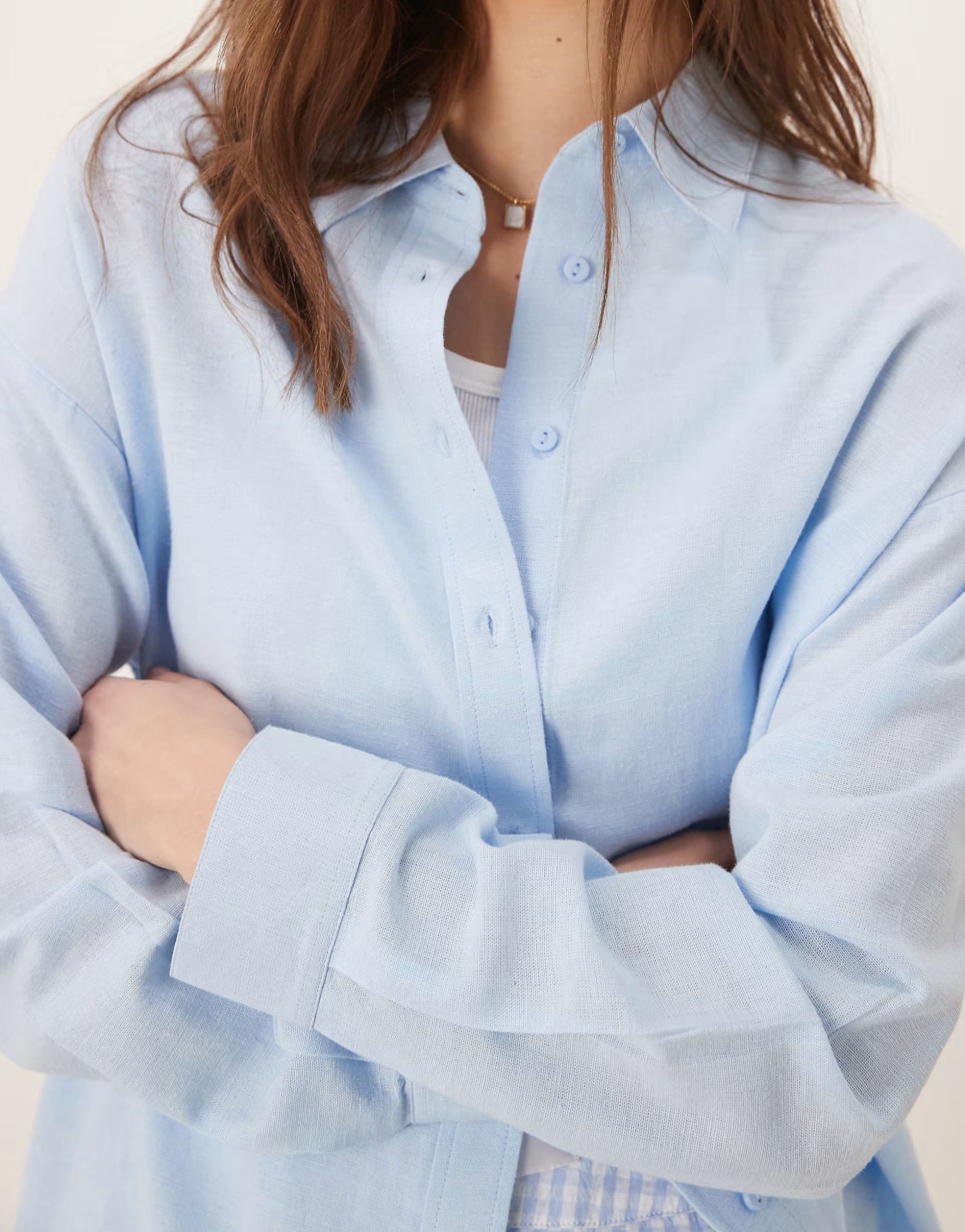 Stradivarius linen look long sleeve shirt in pale blue  | ASOS | ASOS (Global)
