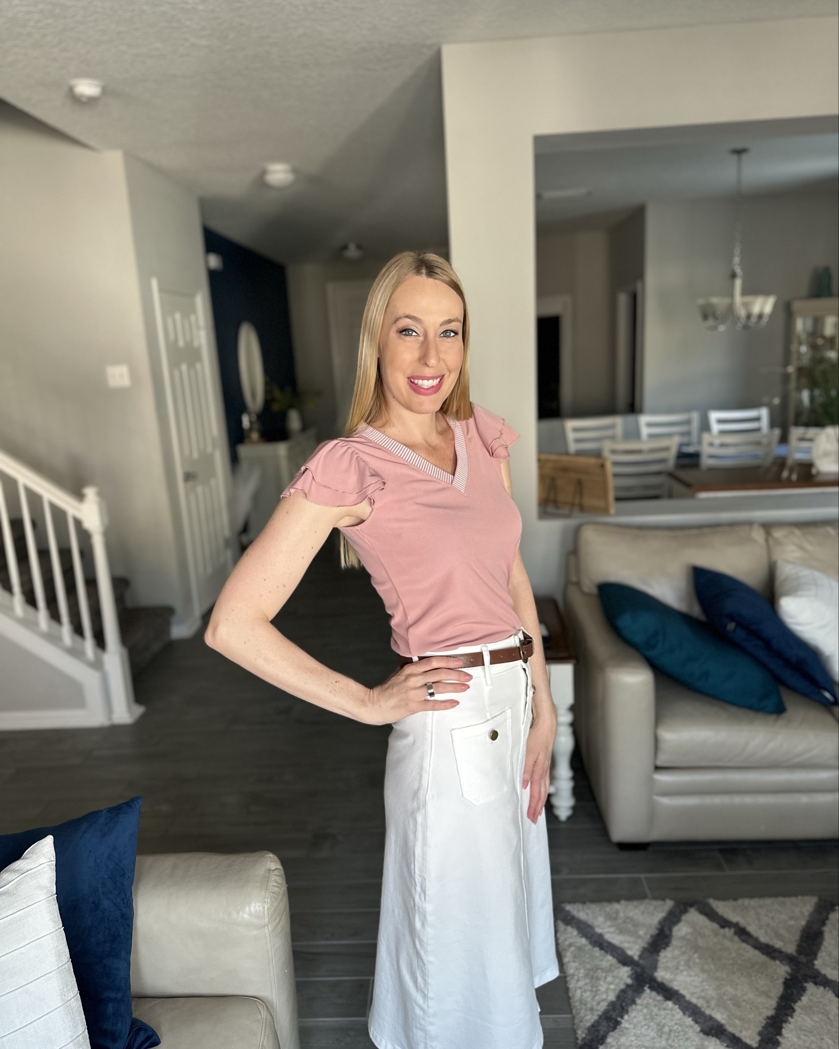 Pink blouse and white jean skirt
💓 I love this blouse. Its sleeves are adorable. Very stretchy and loose fit 
💓 this denim skirt is wonderful. Comes in other denim colors and midi length
💓 wearing size small, fits true to size and I am 5’10”

#LTKStyleTip #LTKFindsUnder50 #LTKWorkwear