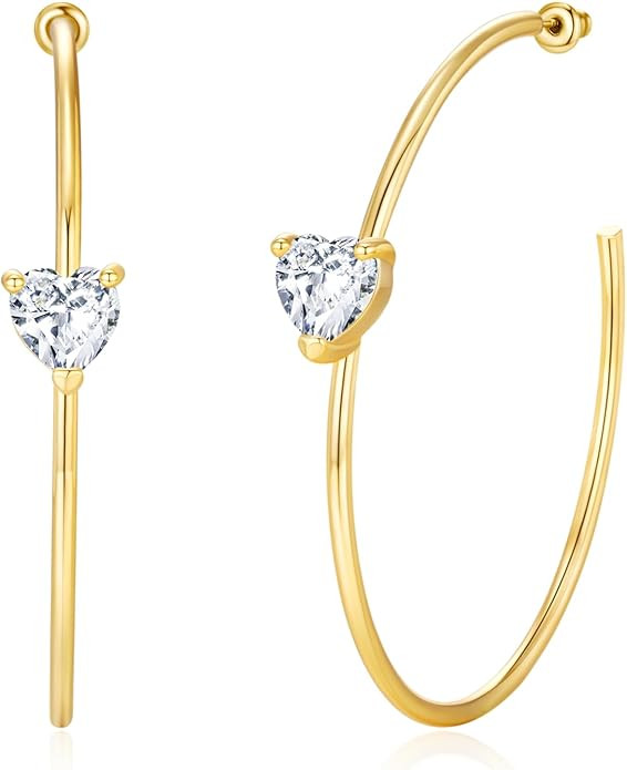 Large Gold Hoop Earrings for Women 14k Gold Plated with 925 Sterling Silver Post Big Open Hoops E... | Amazon (US)