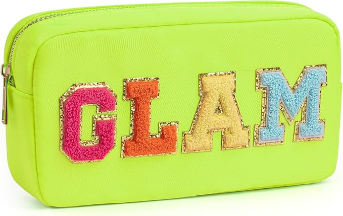 Glitter Chenille Letter Makeup Stuff Bag Glam Pouch, Small Preppy Patch Makeup Cosmetic Travel Zi... | Amazon (US)
