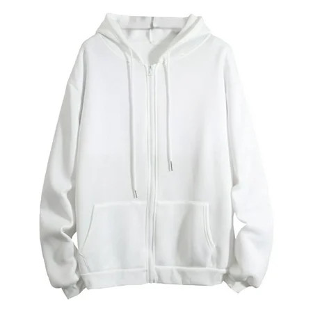 White Hoodies for Women Polyester Zipper Hoodies for Women S Pocket Hoodie Women Winter Warm Fashion Long Sleeve Loose Solid Color Hooded Zipper Pocket Sweatershirt Coat | Walmart (US)