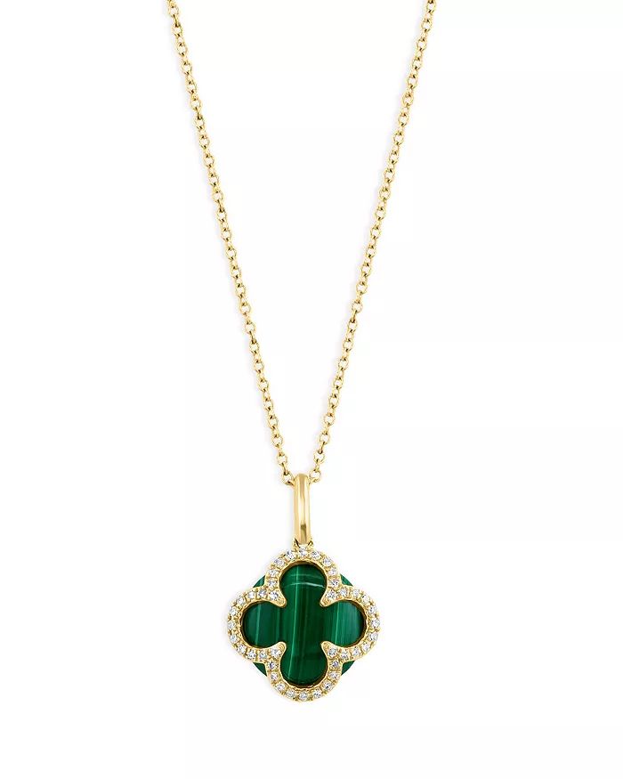 Bloomingdale's Malachite & Diamond Pendant Clover Necklace in 14K Yellow Gold, 16-18" - 100% Excl... | Bloomingdale's (US)