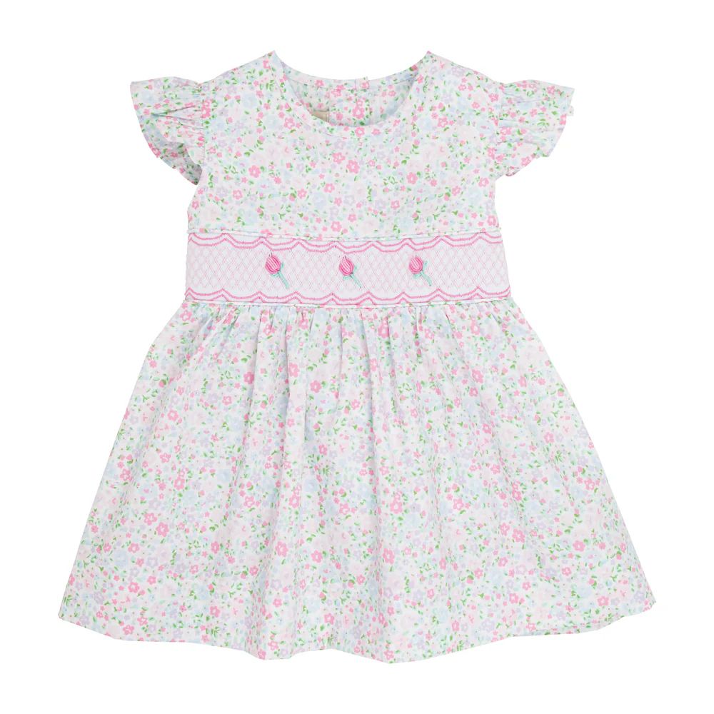 Addie Angel Sleeve Dress - Mountain Brook Mini Floral with Palm Beach Pink | The Beaufort Bonnet Company