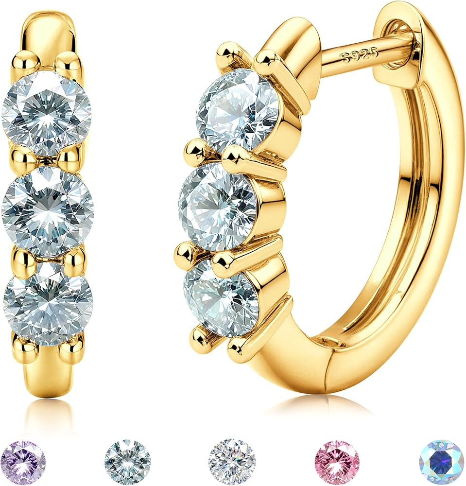 Moissanite Earrings Hoops : 18K White Gold Plated 925 Sterling Silver Earrings Hypoallergenic Sma... | Amazon (US)