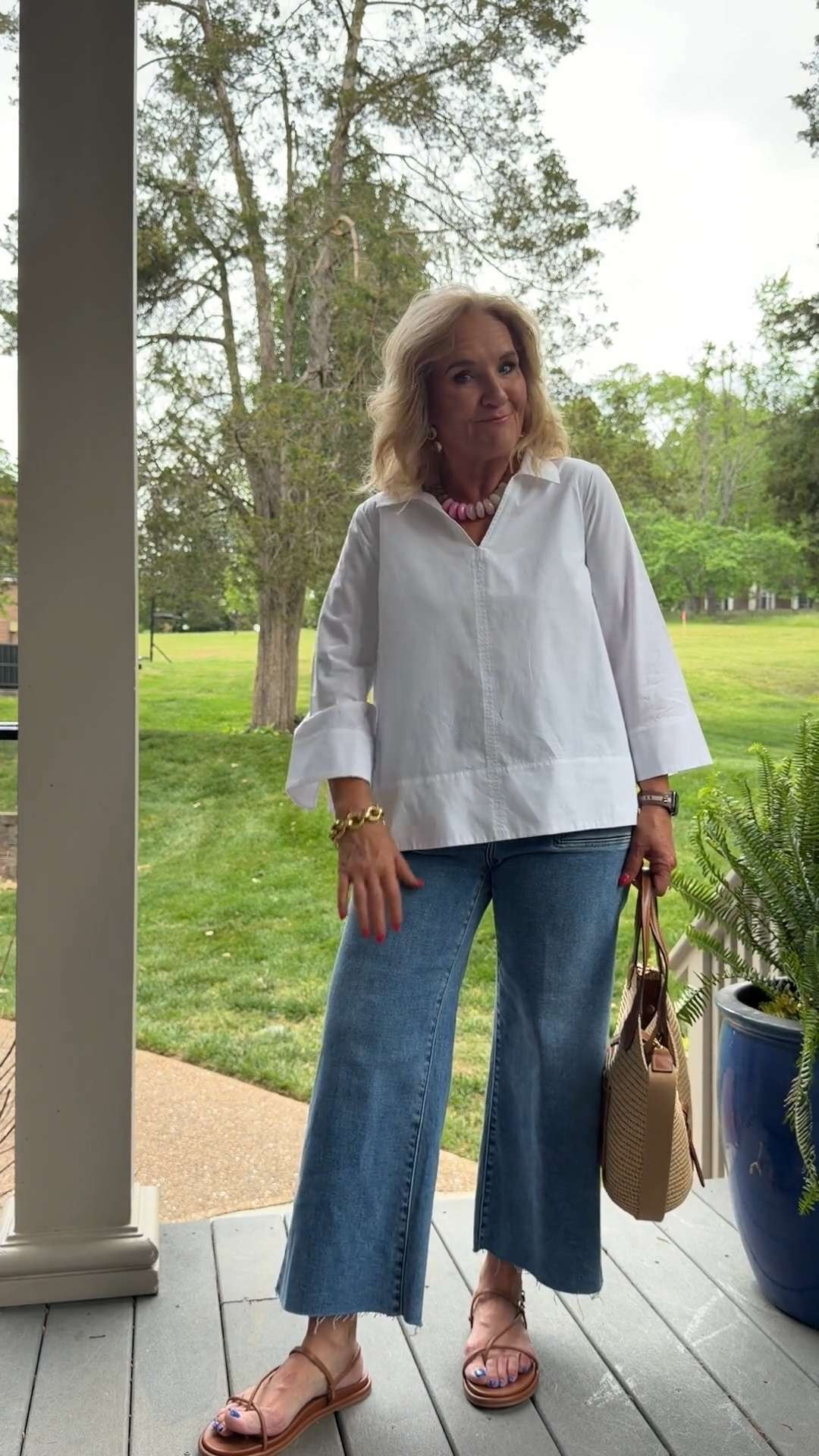 There's something about a crisp white blouse and denim that never goes out of style 🤍 A simple outfit formula that always works.  

 #LTKootd #LTKSeasonal #LTKOver40