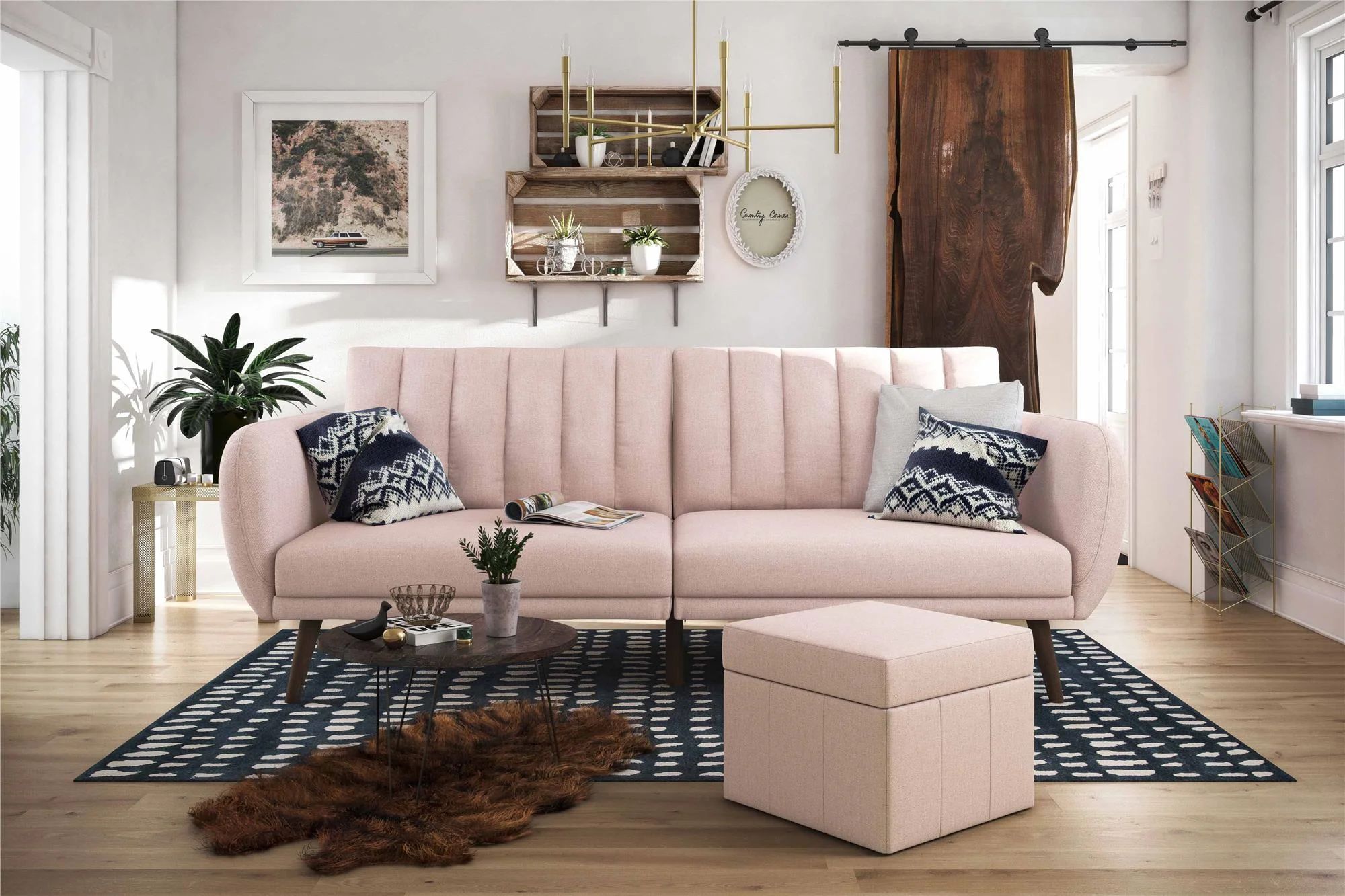 Novogratz Brittany Linen Futon, Pink - Walmart.com | Walmart (US)