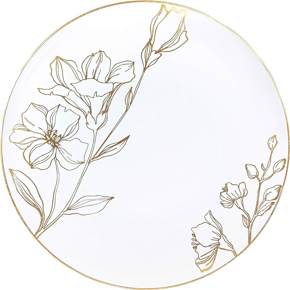 [9'' Plates 40 Count] White Plastic Floral Design Party Dinner Plates With Gold Rim Premium heavy... | Amazon (US)