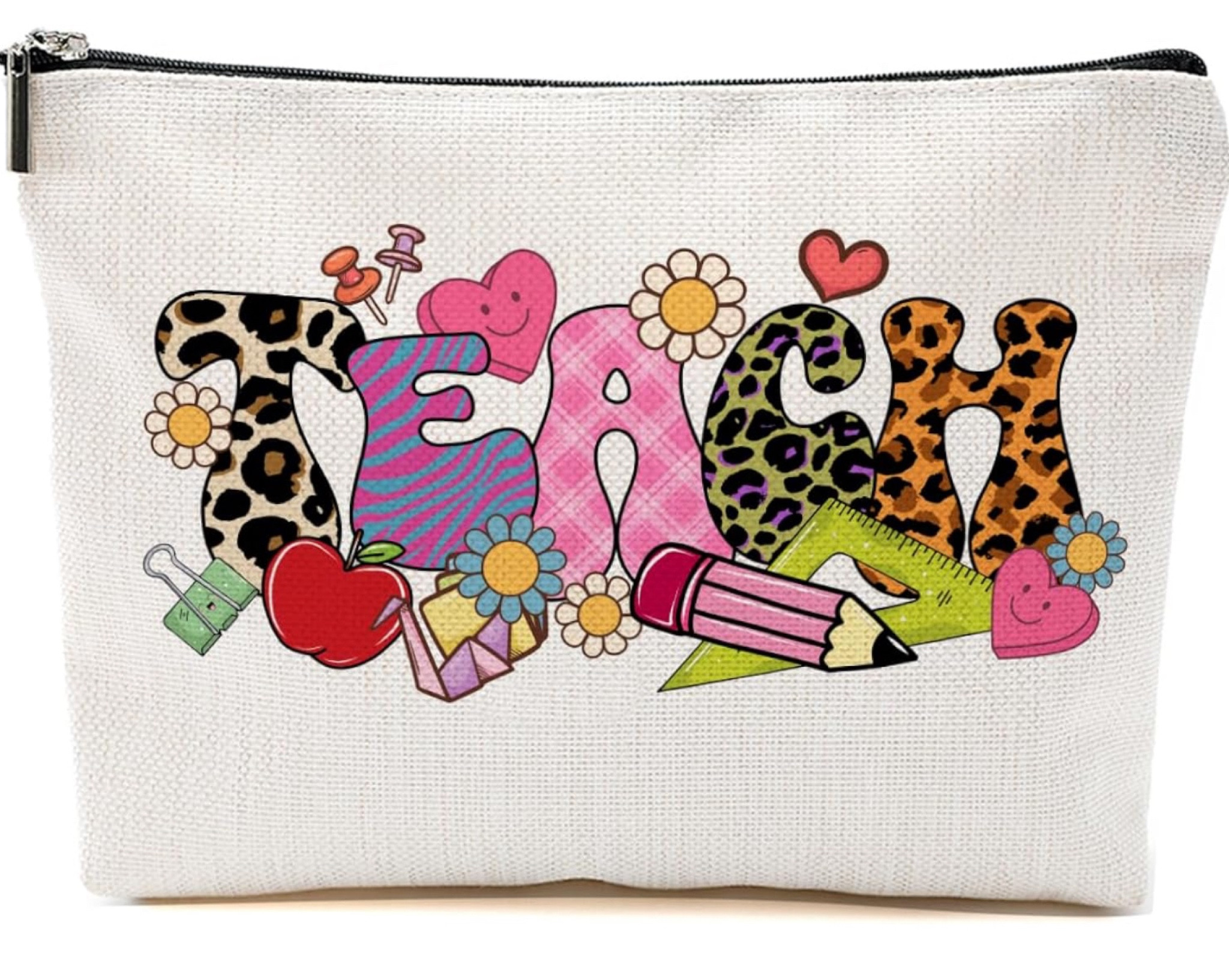 Teacher Appreciation Gifts Leopard Print Makeup Bag Teacher Gifts Cosmetic Bag Best Teacher Gifts Thank You Gifts for Women Teacher Stuff Birthday Christmas Graduation Retirement Travel Toiletry Bag