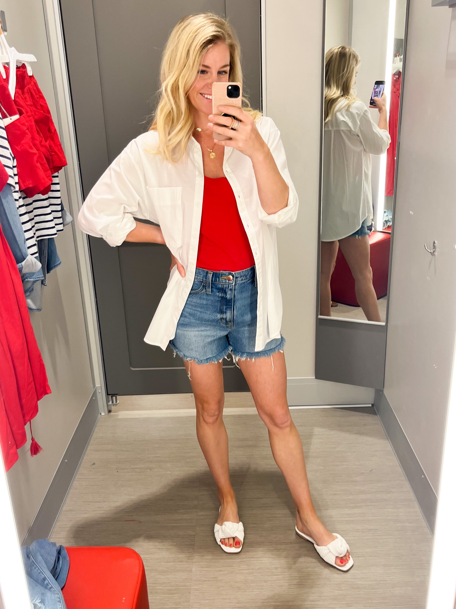 4th of July outfit!! Button down is on sale for $17 size medium. My favorite tank tops are on sale for $5 size small and these shorts are really cute and very similar to the Abercrombie mom shorts!! On sale for $15. Size 4. 

Target. Target style. Fourth of July outfit. Fourth of July. Tank top. Denim shorts. 

#LTKsalealert #LTKunder50 #LTKstyletip