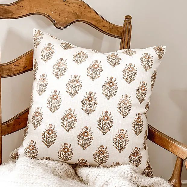 Floral Block Print Accent Pillow | Antique Farm House