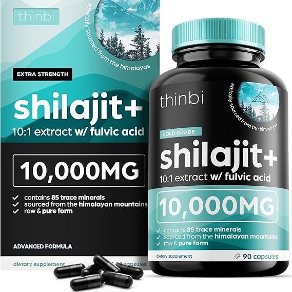 Thinbi Pure Himalayan Shilajit 10000mg Maximum Potency Organic Capsules 90 Count with Fulvic Acid... | Amazon (US)