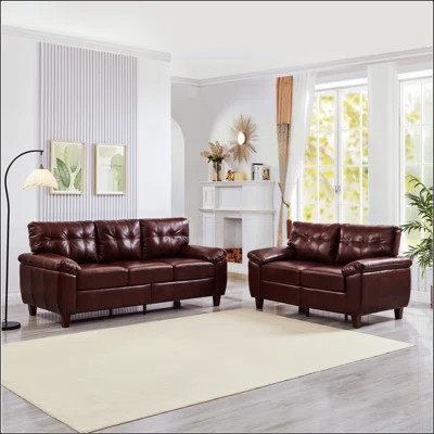 Modern Faux Leather Sofa Set With Storage, Big Armrests, And Breathable Upholstery For Living Room Comfort And Style | Wayfair North America