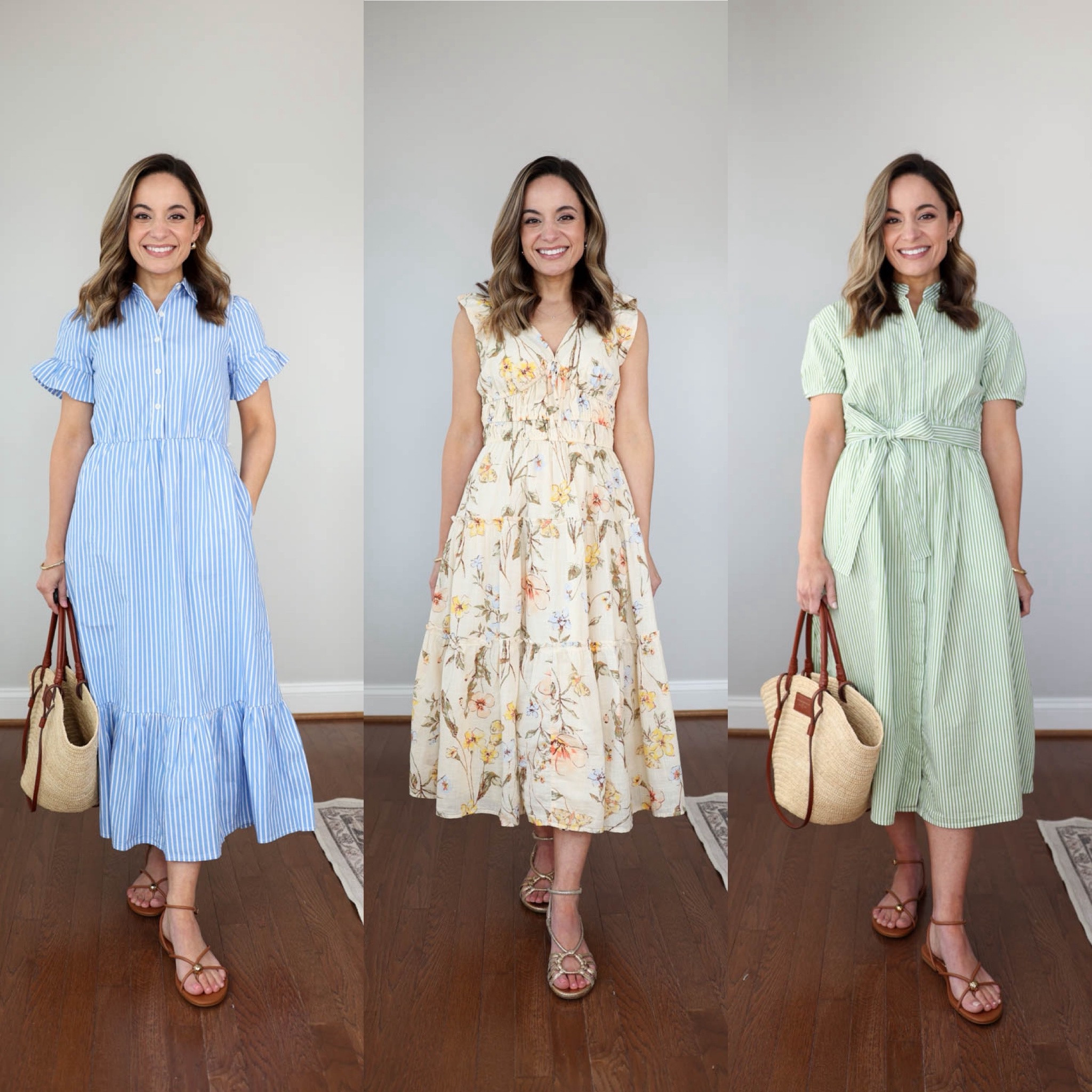 Below the knee dresses for petites! 

I recently rounded up above the knee dresses and was asked to share below the knee as well. Here are nine options I’ve shared recently! 

Blue stripe: petite 00 
Yellow floral: petite xs 
Green stripe: petite xxs 
White: petite xs (size up)
Green polka dot: petite 0 
Blue v neck: petite 0 
Blue and white floral: xs 
Blue and pink floral: petite xs 
Blue and white linen: xs 

#LTKPetite