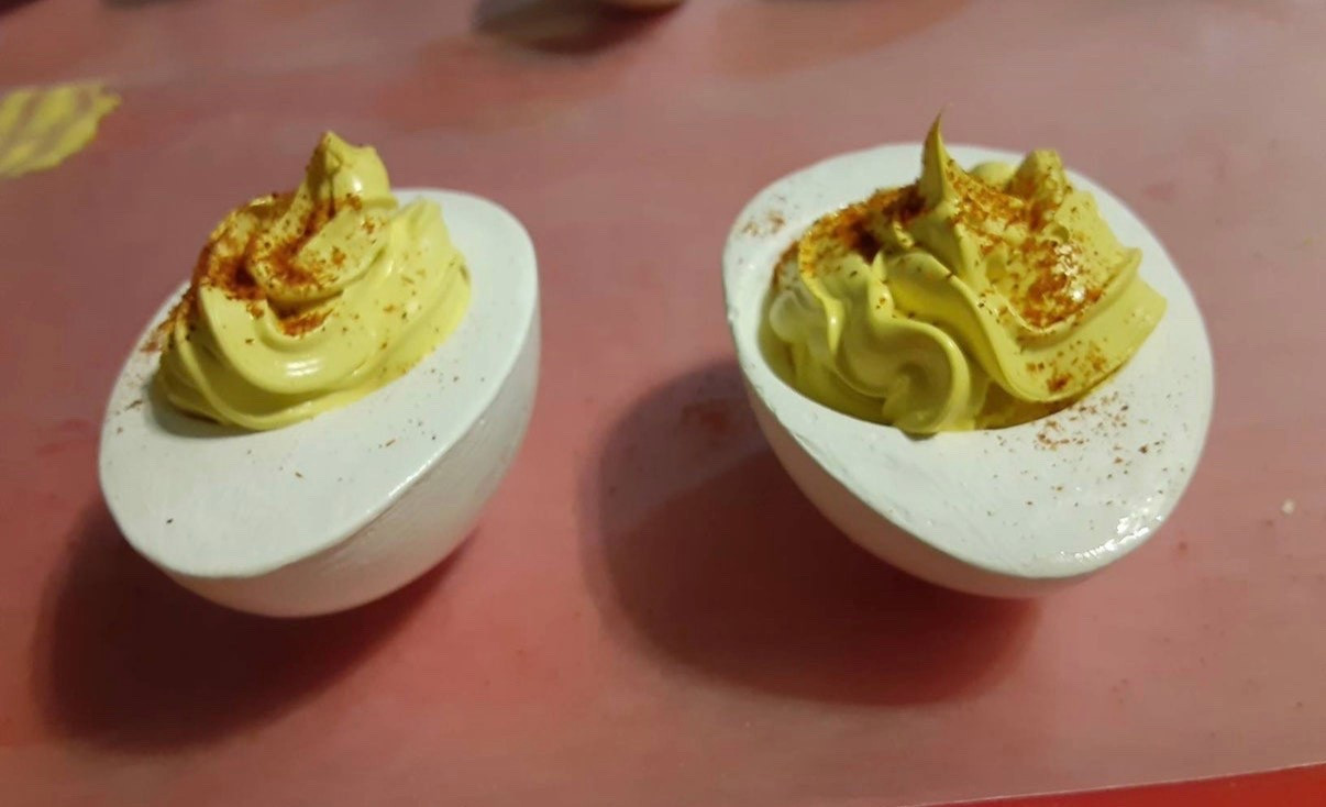 Faux deviled eggs- fake food plate wall