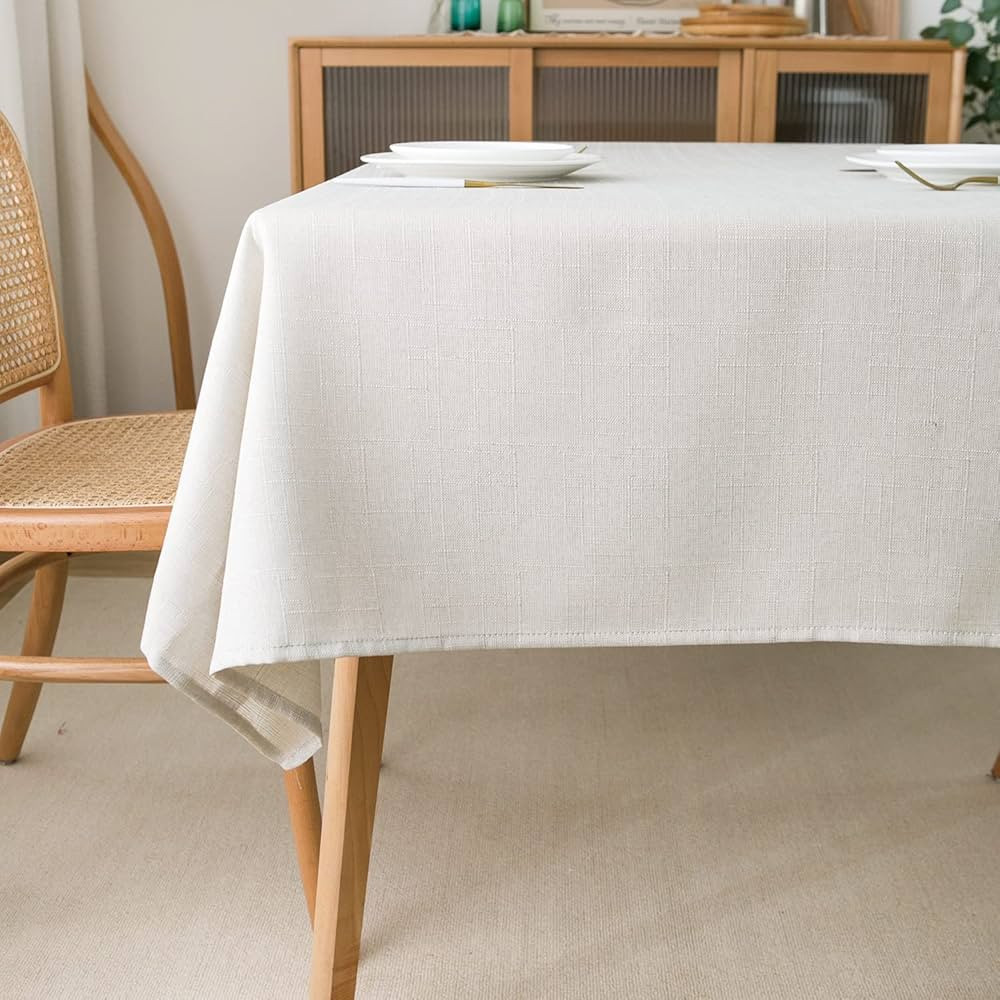 NLMUVW White Linen Table Cloth for Rectangle Tables Water Resistant Faux Linen Textured Tableclot... | Amazon (US)