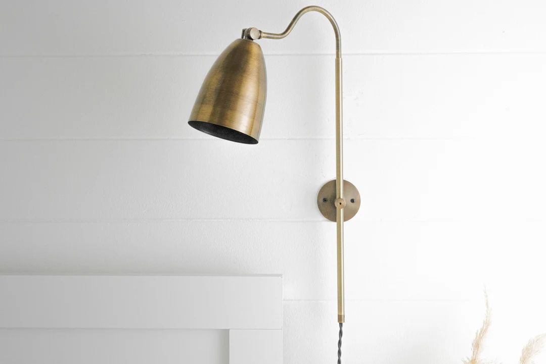 Bedside Lighting - Bedside Wall Sconce - Plug In Wall Sconce - Antique Brass - Industrial Lightin... | Etsy (US)