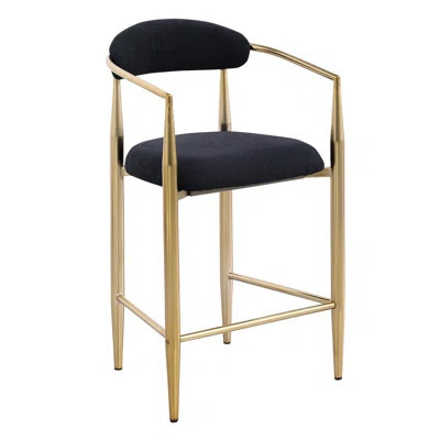 2 Piece Modern Upholstered Kitchen Bar Stools - Iron Frame, Black+gold, Foam Fill, Mid-century Style (2) Metal For Home | Wayfair North America