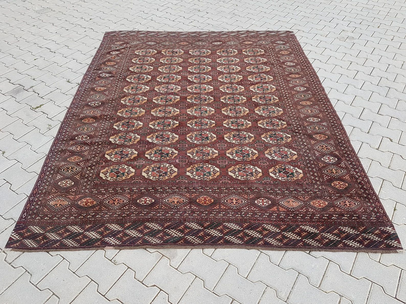 Vintage Turkmen Rug, Wool Low Pile Tekke Bokhara Area Rugs, Large Handmade Carpet for Home & Offi... | Etsy (US)