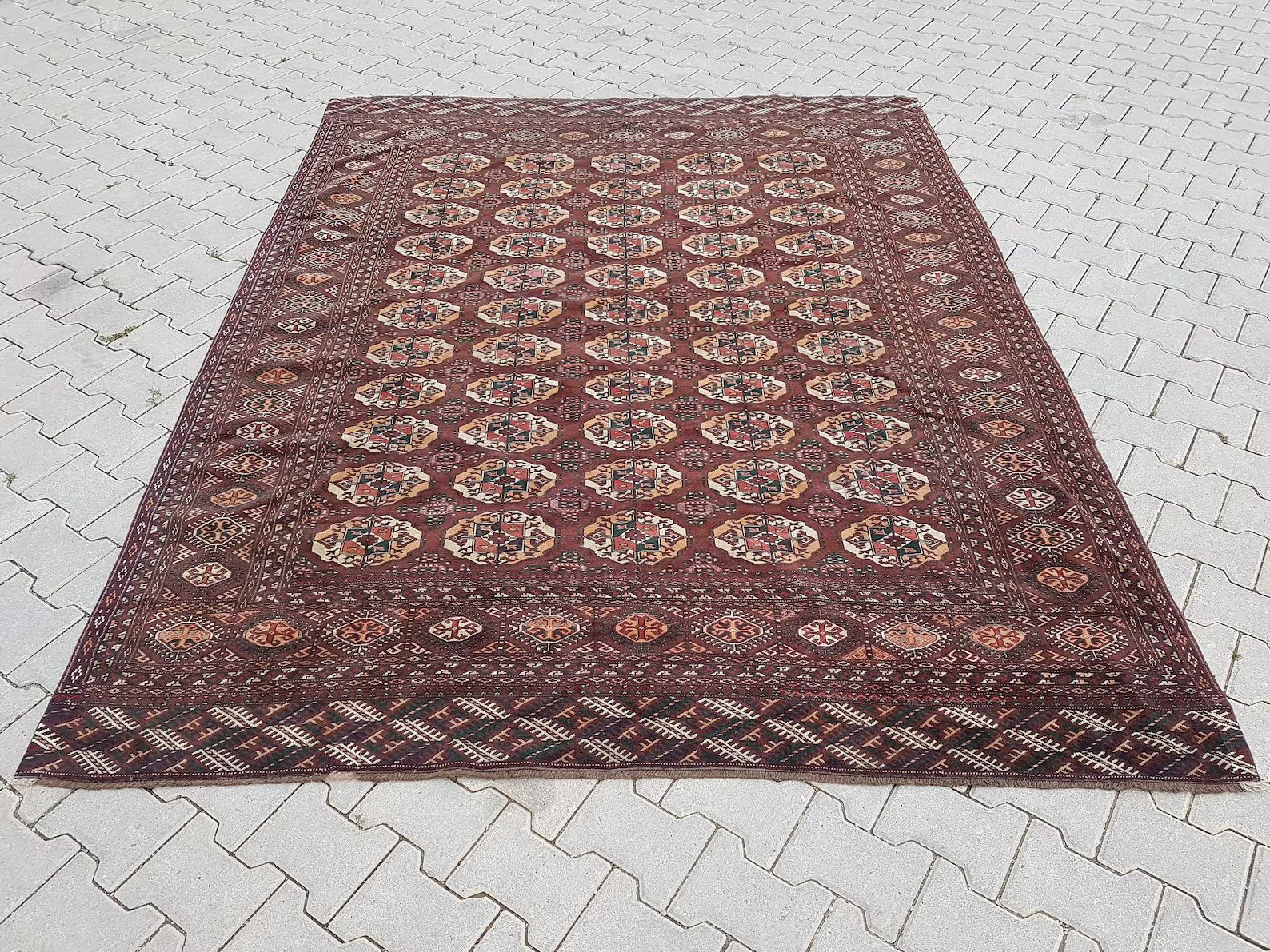 Vintage Turkmen Rug, Wool Low Pile Tekke Bokhara Area Rugs, Large Handmade Carpet for Home & Offi... | Etsy (US)