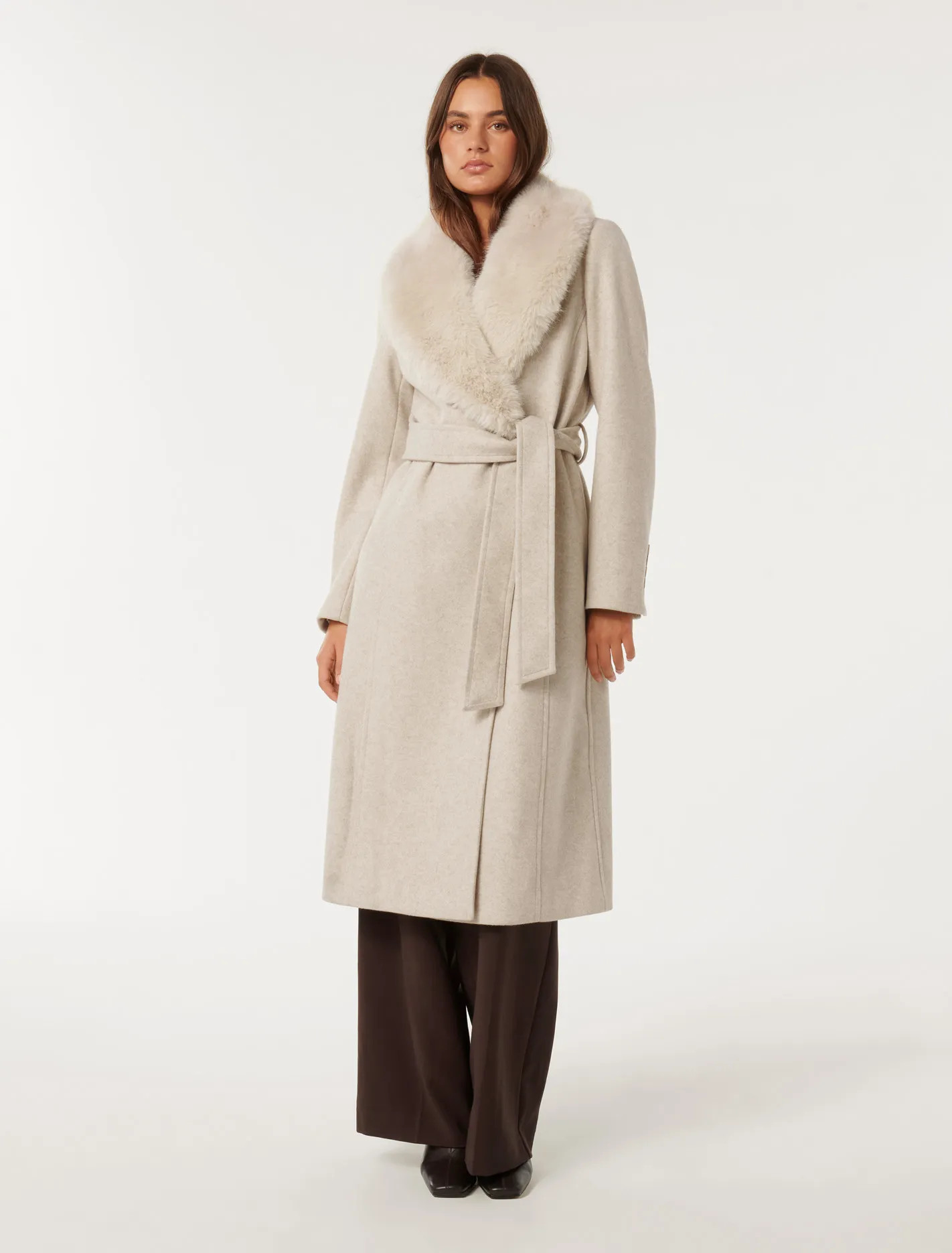 Monica Faux-Fur Collar Wrap Coat | Ever New (CA)