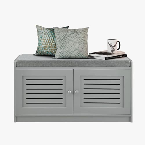 Sturdis Wooden Shoe Storage Bench Organizer with Cushioned Seat & Adjustable Shelves for Entryway, Hallway, Living Room, or Bedroom, Gray | Amazon (US)