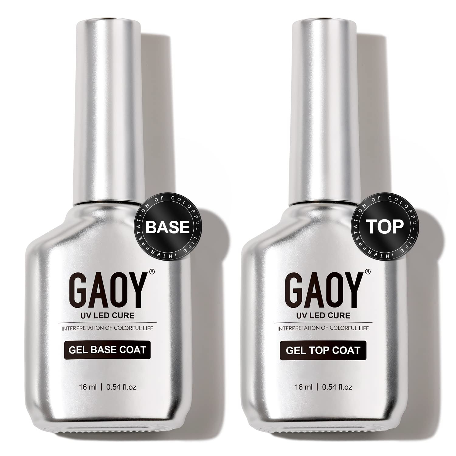 GAOY 16ml 2 Pcs Glassy Gel Top Coat and Base Coat Set,No Wipe Foundation Combination for UV Light Cure Nail Polish | Amazon (US)