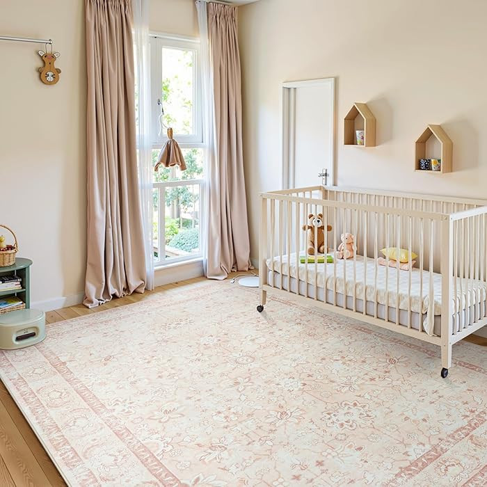 LIVEBOX Washable Living Room Rug 8x10, Soft Boho Pink Area Rug for Bedroom, Non-Slip Vintage Flor... | Amazon (US)