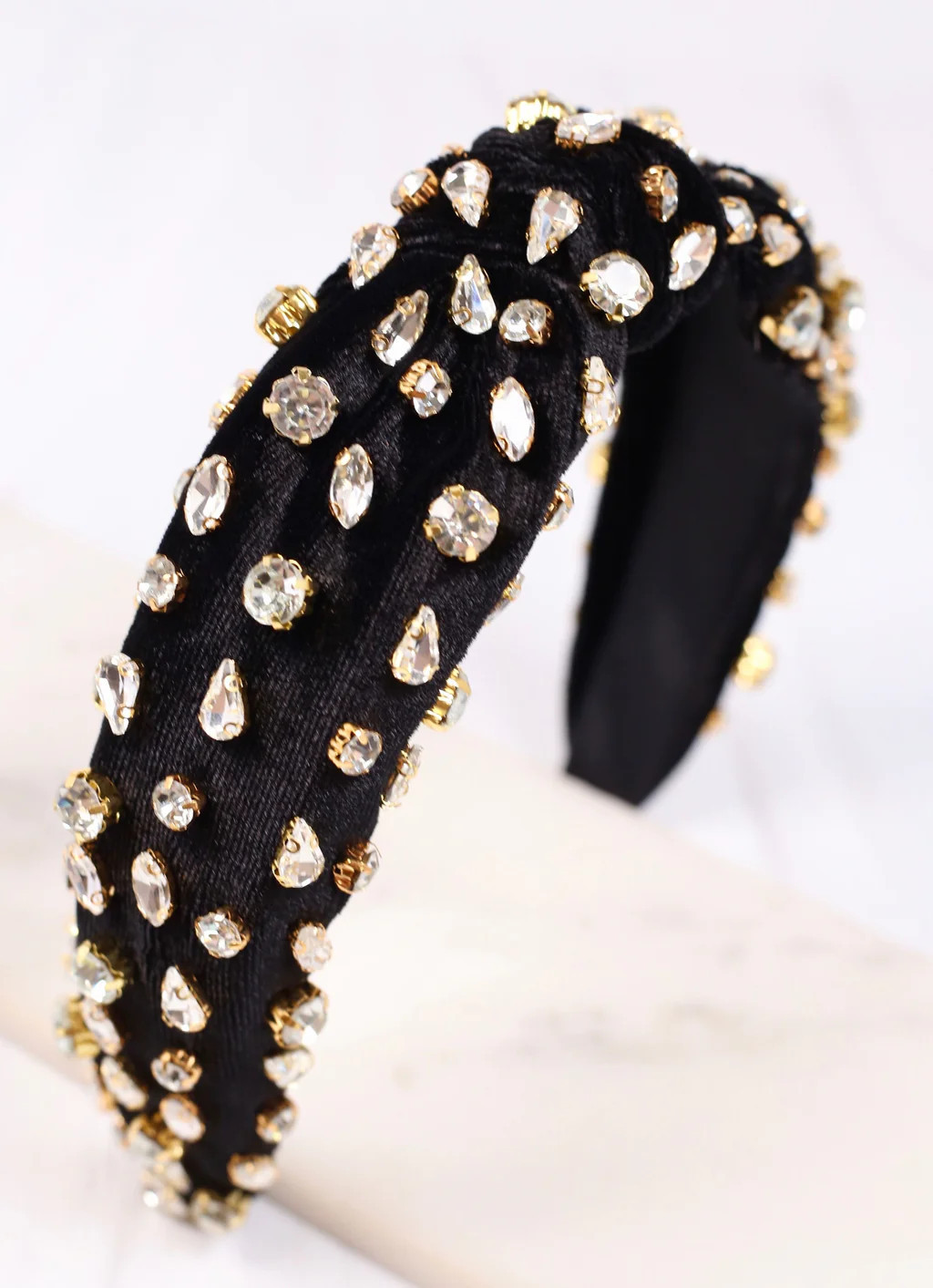 Isabella Rhinestone Headband BLACK | Caroline Hill