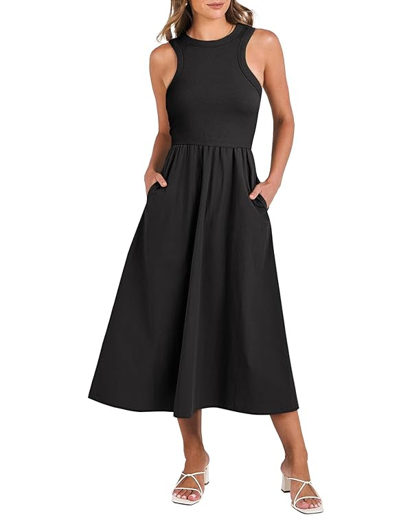 ANRABESS Womens 2026 Summer Casual Maxi Dress A line Tiered Flowy Short Sleeve Crewneck T Shirt B... | Amazon (US)
