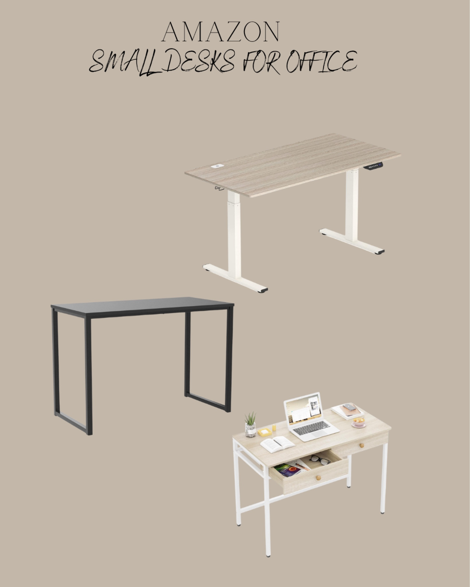 Different types of small desks for smaller space or apartment! Cute neutral options for an office space! 

Standing desk, simple desk, desk with drawers, Amazon finds, home finds

#LTKhome #LTKU