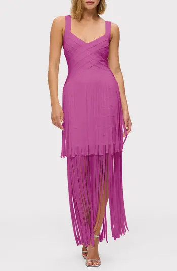 Herve Leger The Vivienne Fringe Gown in Azalea at Nordstrom Rack, Size Large | Nordstrom Rack