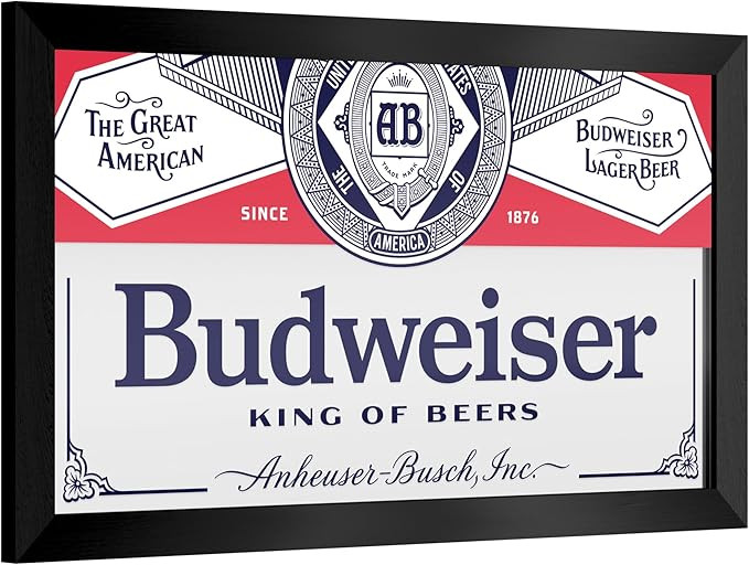 Wall Mirror - Ready-to-Hang Budweiser Label Design Black Framed Rectangle Mirror - for Pub, Game ... | Amazon (US)