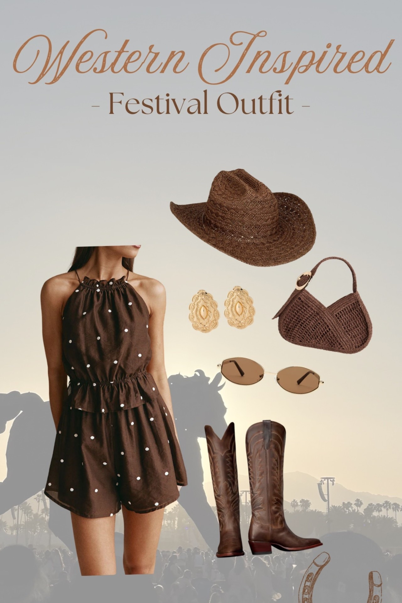 Don’t let this romper fool you, it has the most perfect open back 🤍🤎 loving the polka dot trend for spring/summer! #stagecoachoutfits2026 #stagecoachoutfits #countryconcertoutfit #westernfashion #stagecoach 

#LTKgrwm #LTKFestival #LTKSeasonal