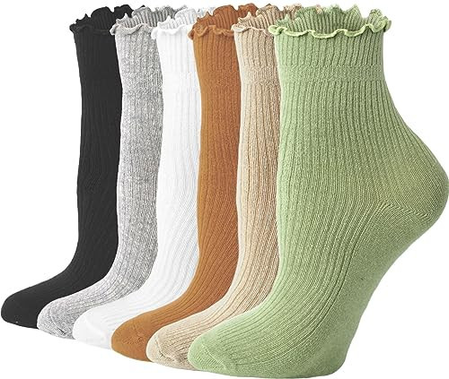 ACCFOD Cute Socks for Women Ruffle Frilly Socks White Black Orange Green Socks 5-9 | Amazon (US)